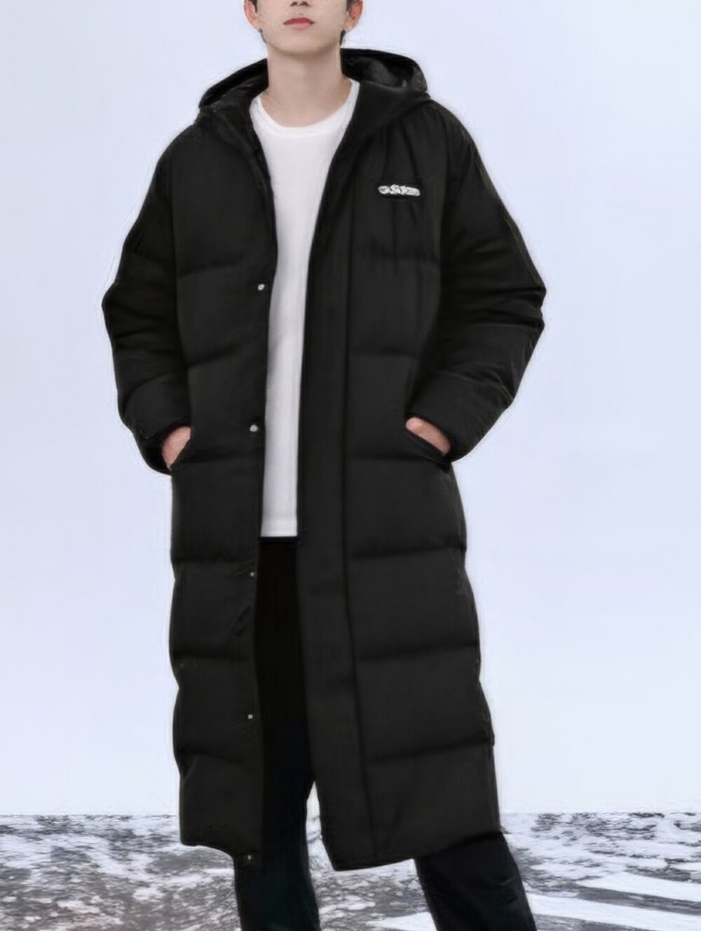 Long Black Down ADIDAS  Hooded Puffer Coat. Sz XL